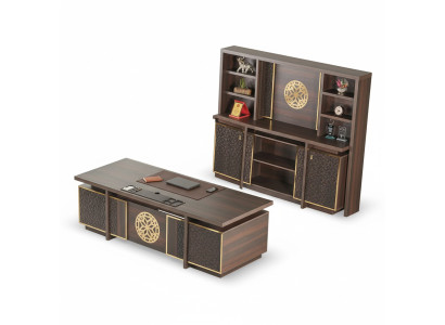 Ensemble de bureau 3 pièces: bureau, buffet, étagère marron uni