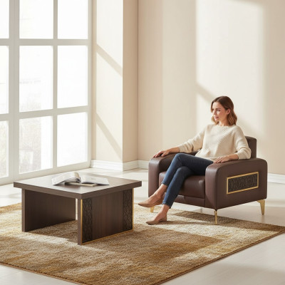 Ensemble de bureau 2 pièces Fauteuil avec table basse Salon Marron Uni