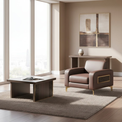 Ensemble de bureau 2 pièces Fauteuil avec table basse Salon Marron Uni