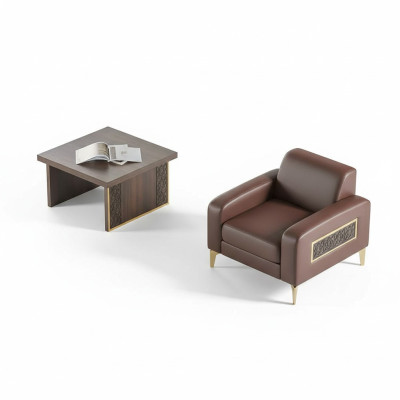 Ensemble de bureau 2 pièces Fauteuil avec table basse Salon Marron Uni
