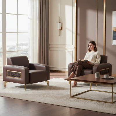 Ensemble de bureau 2 pièces Fauteuil Marron Uni Design moderne Salon