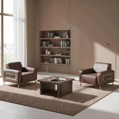 Ensemble de bureau 3 pièces 2x fauteuils table basse marron uni salon