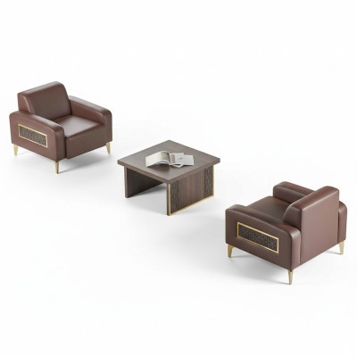 Ensemble de bureau 3 pièces 2x fauteuils table basse marron uni salon