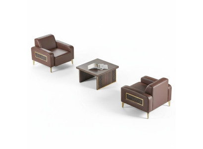 Ensemble de bureau 3 pièces 2x fauteuils table basse marron uni salon