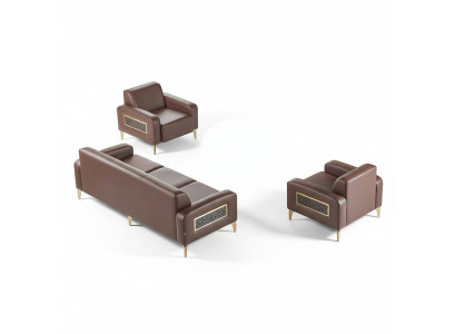 Ensemble de bureau 3 pièces, canapé 3 places avec 2 fauteuils, brun uni, salon