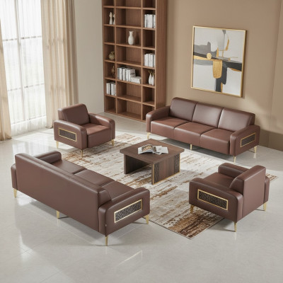 Ensemble de bureau 4 pièces 3 places 2x fauteuils table basse marron salon