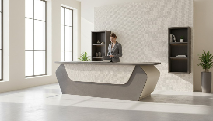 Bureau gris bicolore moderne rectangulaire design style bureau