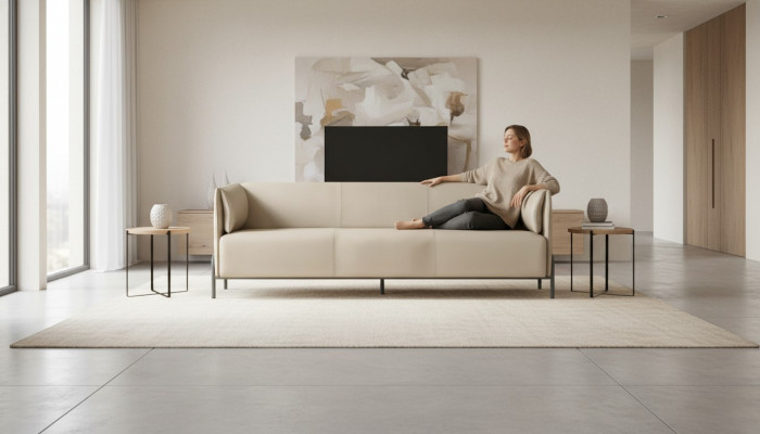 Ensemble de bureau canapé 3 places beige design moderne salon coussins