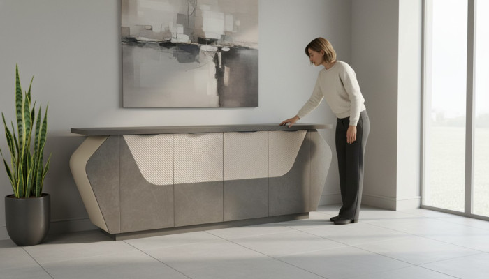 Buffet de bureau armoire à dossiers gris bicolore rangement moderne