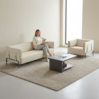 Ensemble bureau 3 pièces Beige 3 places Fauteuil Gris Table basse Salon