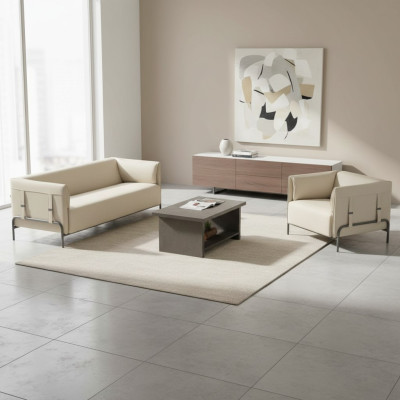 Ensemble bureau 3 pièces Beige 3 places Fauteuil Gris Table basse Salon