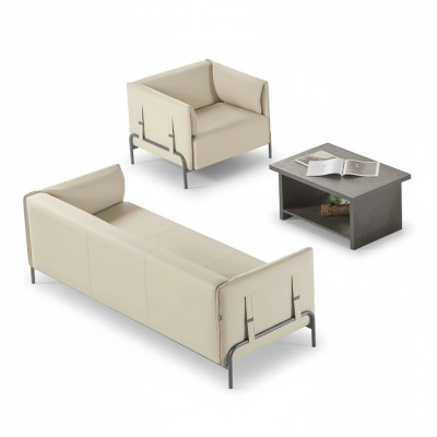 Ensemble bureau 3 pièces Beige 3 places Fauteuil Gris Table basse Salon