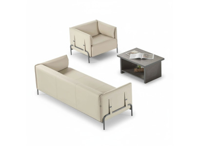 Ensemble bureau 3 pièces Beige 3 places Fauteuil Gris Table basse Salon
