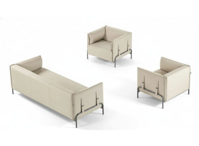 Ensemble de bureau 3 pièces beige 3 places 2x fauteuils avec coussins salon