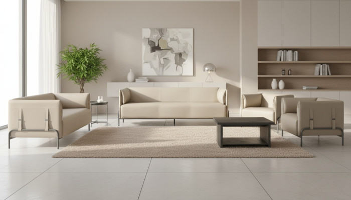 Ensemble de bureau 5 pièces beige 3 places 2 places 2x fauteuils gris table basse