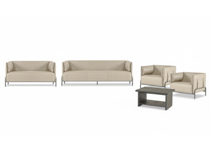 Ensemble de bureau 5 pièces beige 3 places 2 places 2x fauteuils gris table basse