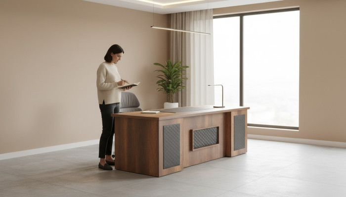 Bureau brun noir bicolore rectangulaire forme bureau moderne