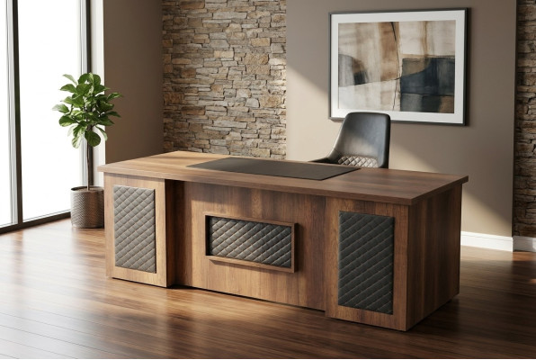 Bureau brun noir bicolore rectangulaire forme bureau moderne