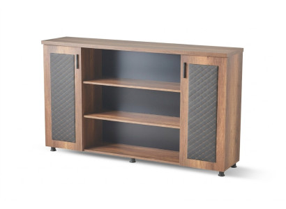 Buffet classeur brun et noir bicolore moderne pour bureau.