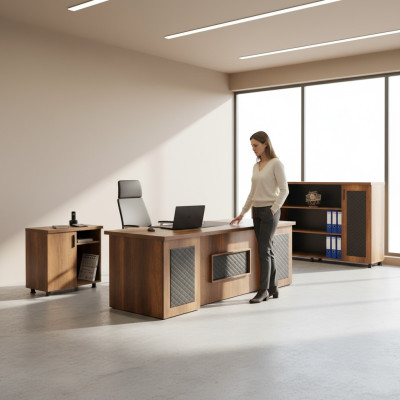 Ensemble bureau 3 pièces table de bureau buffet commode espace de rangement marron noir