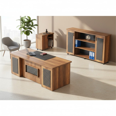 Ensemble bureau 3 pièces table de bureau buffet commode espace de rangement marron noir