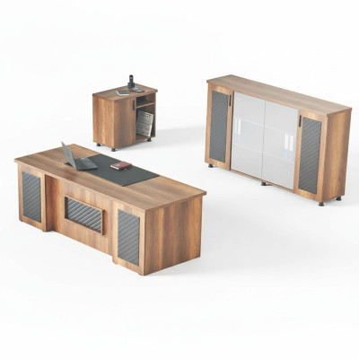 Ensemble bureau 3 pièces table de bureau buffet commode espace de rangement marron noir