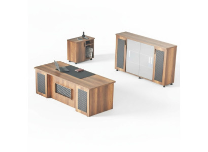 Ensemble bureau 3 pièces table de bureau buffet commode espace de rangement marron noir