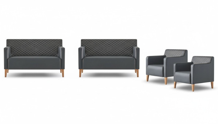 Ensemble de bureau 4 pièces 2x canapé 2 places 2x fauteuil Noir Uni Moderne