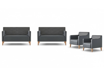 Ensemble de bureau 4 pièces 2x canapé 2 places 2x fauteuil Noir Uni Moderne