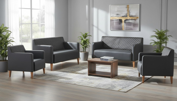 Ensemble de bureau 5 pièces Noir 2x 2 places 2x Fauteuil Brun Table basse