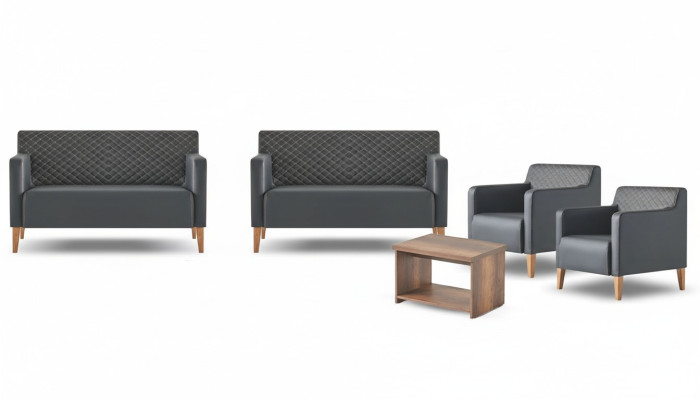 Ensemble de bureau 5 pièces Noir 2x 2 places 2x Fauteuil Brun Table basse