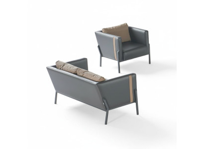 Bureau Meubles de Siège Luxueux Deux-Places en Cuir Gris Fauteuil Élegant