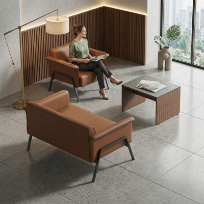 Ensemble de bureau marron Designer en bois Table siège simple banquette deux places Meubles
