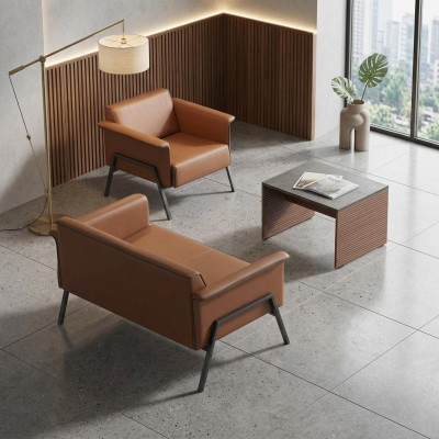 Ensemble de bureau marron Designer en bois Table siège simple banquette deux places Meubles