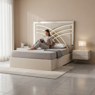 Lit double beige cadre de lit de chambre à coucher de designer meubles luxueux