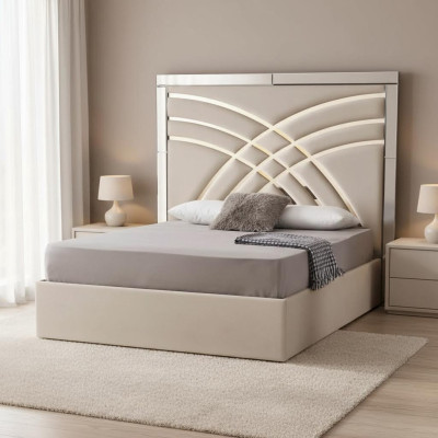 Lit double beige cadre de lit de chambre à coucher de designer meubles luxueux
