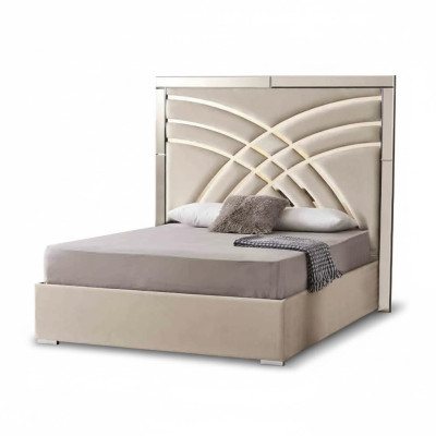 Lit double beige cadre de lit de chambre à coucher de designer meubles luxueux