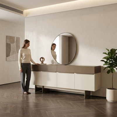Enfilade de cuisine brun-beige Designer Salle à manger Meubles Commode luxueuse