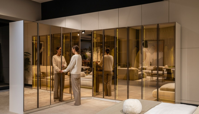 Armoire blanche de créateur en forme de L, armoire luxueuse en verre