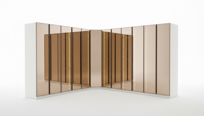 Armoire blanche de créateur en forme de L, armoire luxueuse en verre