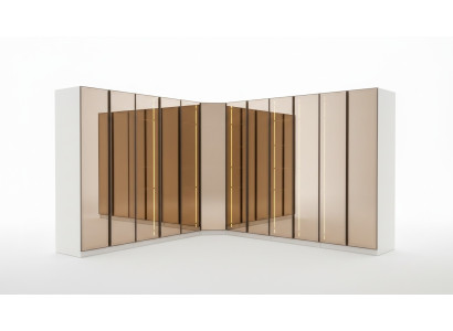 Armoire blanche de créateur en forme de L, armoire luxueuse en verre