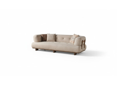 Canapé beige pour salon, canapé tapissé trois places de designer, mobilier d'assise élégant.