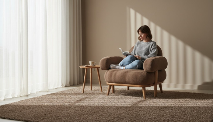 Fauteuil en tissu marron pour le salon, fauteuil rembourré, siège unique, meubles élégants.