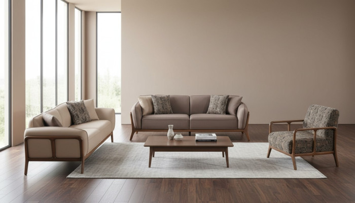 Salon Braun-Beige Ensemble de canapés Salon Meubles design 2x canapés