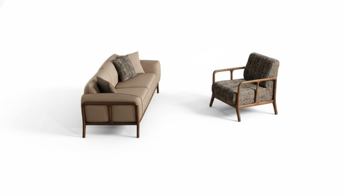 Canapé trois places beige élégant salon meuble siège fauteuil rembourré