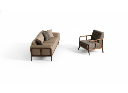 Canapé trois places beige élégant salon meuble siège fauteuil rembourré