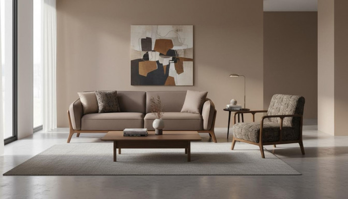 Canapé moderne marron 3 places Salon Fauteuil 2 pièces Élégant ensemble de sièges