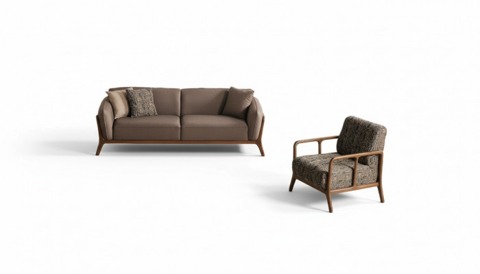 Canapé moderne marron 3 places Salon Fauteuil 2 pièces Élégant ensemble de sièges