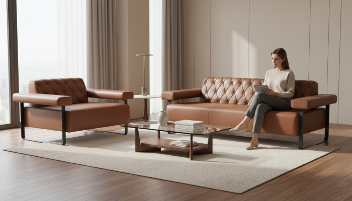 Canapé Chesterfield Style 3 places 2 places Canapés en cuir Modernes Acier inoxydable