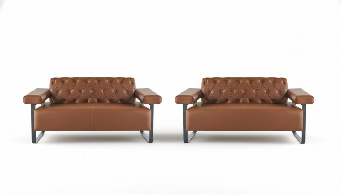 Canapés Chesterfield en cuir marron en acier inoxydable d'origine moderne 2 places bouton